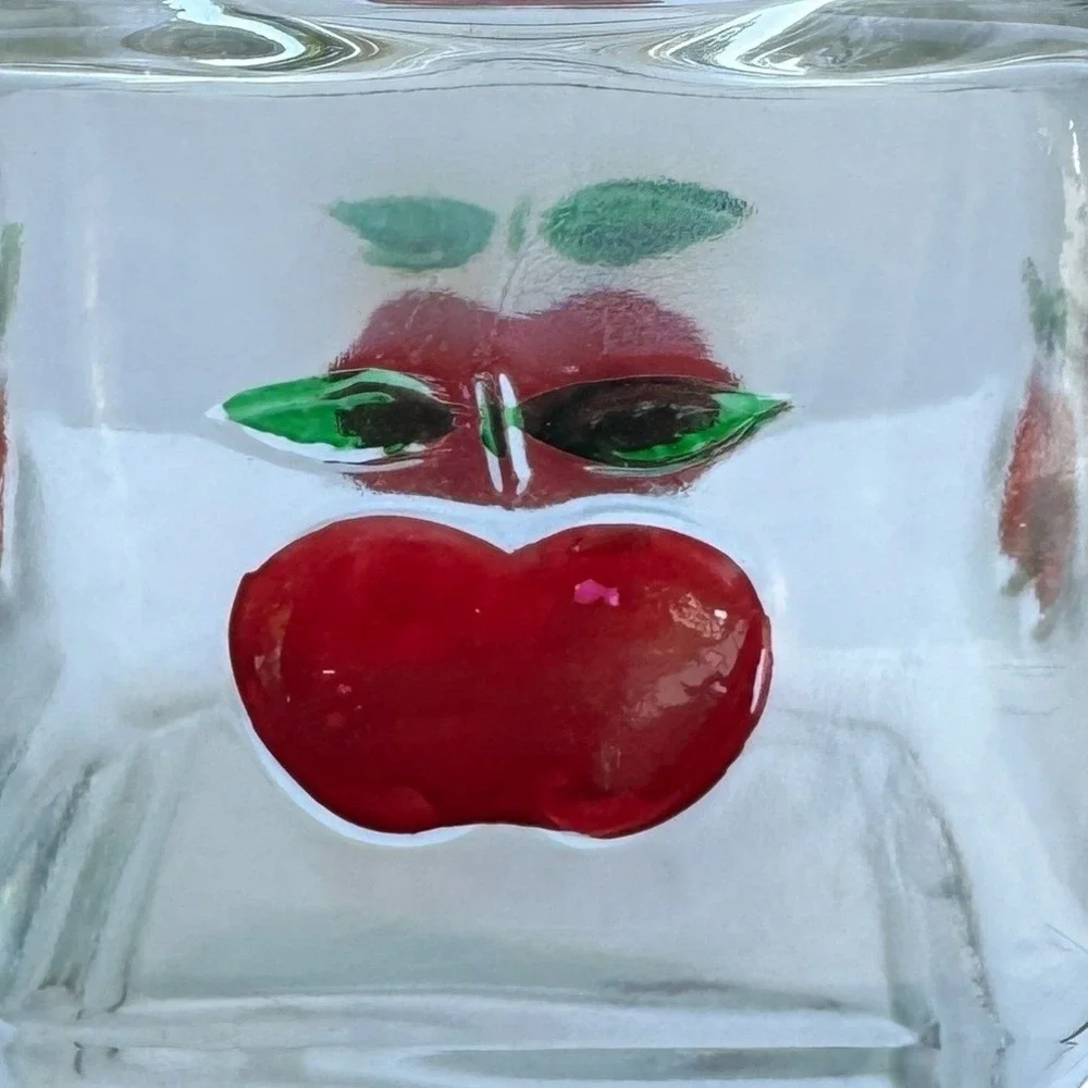 Red Apple Glass Canister Set of 3 Square Jars Vintage Locking Lids Farmhouse